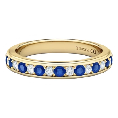 Detailed realistic sparkling Vintage Tiffany & Co. 18k Yellow Gold Vivid Blue Sapphire Half Eternity Band Ring sticker