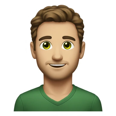 Handsome Man with green eyes,  straight brown hair, and  sticker