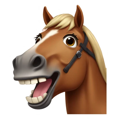 brown horse wearing sunglasses with human teeth laughing sticker