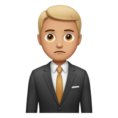 a businessperson with a rumbling stomach and a sad face sticker