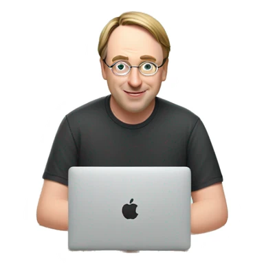 linus torvalds working on a macbook on vacation sticker