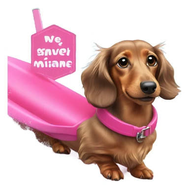 Long haired miniature dachshund red colour with pink collar waterskiing sticker