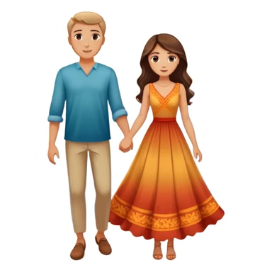 Elegant girl with a beautiful flowy dress and man together in Montenegro sunset holding hands  sticker