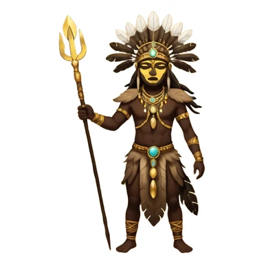 Tribal shaman silhouette gold realistic with staff and feathers, spiritual aura, sacred geometry glow behind, powerful stance sticker