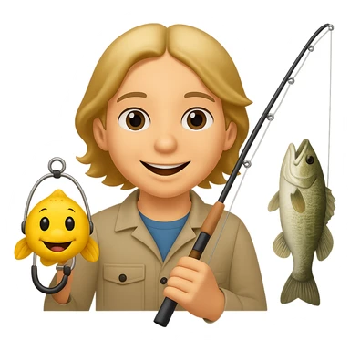 Remove the fishing cap and add a fish to the end of the fishing pole, keep the style the same, with no background. sticker