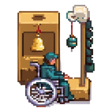 person in a wheelchair ringing a bell sticker