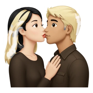 Blonde girl kissing black hair man sticker