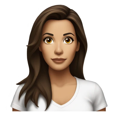 3/4 face, contrasted, shadow, light, Eva Longoria expression, standing, thin nose, brunette woman, hazel eyes, long eyelashes, dark shoulder shaded hair, white t-shirt, jeans, white sneakers sticker