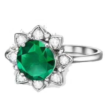 Dainty Silver emerald ring with flowers diamonds  sticker