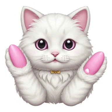 white cat fluffy paw, from the top, pink nails, cute sticker