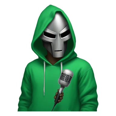 mf doom wearing green hoodie, holding mic sticker