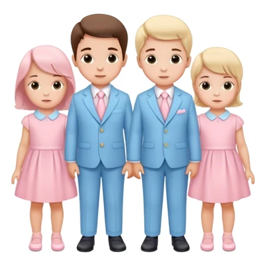 triplet toddlers with two girls in pastel pink clothes on each side and a boy in pastel blue suit in the middle sticker