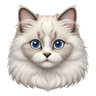 cinematic-adorable-big-eyed-fluffy-ragdoll-cat-portrait-emoji,-head-tilted-playfully-with-a-sweet-expression,-fluffy-white and grey-fur,-simplified-yet-irresistibly-cute-features-with-large,-expression, blue eyed ragdoll cat sticker