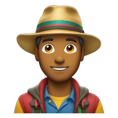 a guy with a multi-colored hat sticker