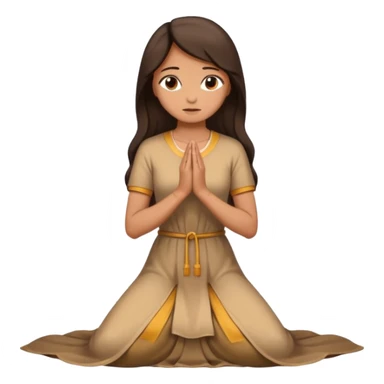 woman in long tan dress, kneeling in prayer, dark brown hair sticker
