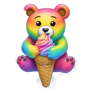 rainbow metal rhinestoned bear eating tie dye kawaii ice cream sticker
