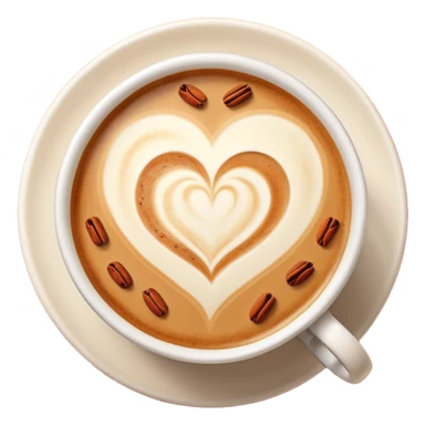 Top-down view of latte art in a heart shape, in a round pumpkin mug, with cinnamon sprinkle flecks. sticker