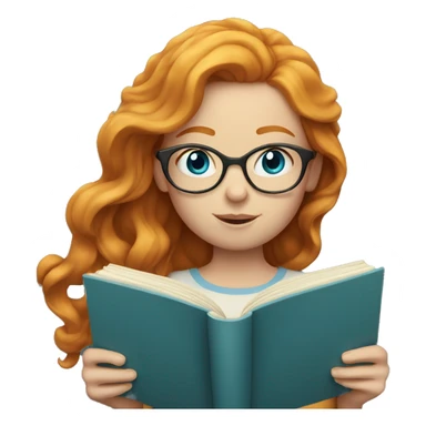 Ginger girl with light wavy hair and blue eyes reading sticker