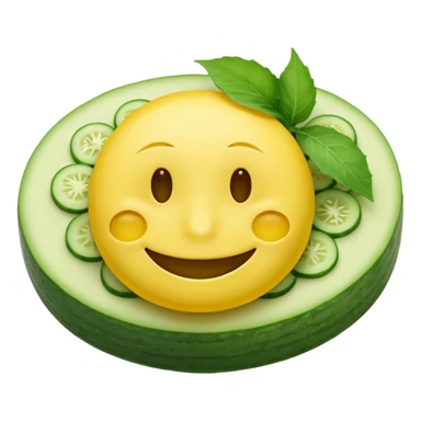 resting yellow smiley face with cucumbers slices over each of its eyes as if it was in a spa sticker