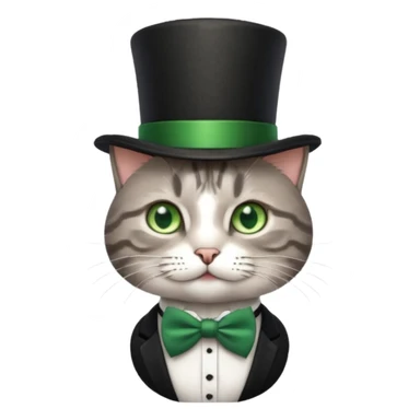 Grey tabby cat in top hat and bow tie sticker