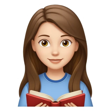 happy white long brunette hair girl with hazel eyes wearing light reading a book  sticker