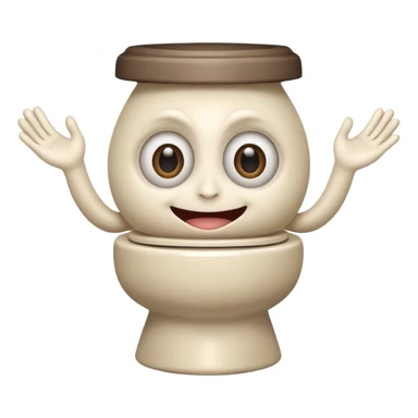 cartoonish toilet creature with a grinning face, big eyes, and hands. sticker