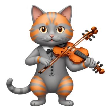 grey cat play violin, long full body sticker