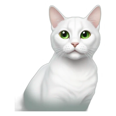 white cat with a large black spot on the top of the head with a white teat in the middle of the spot, with green eyes sticker