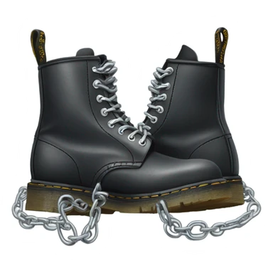 A scuffed-up pair of Doc Martens with dangling silver chains. sticker
