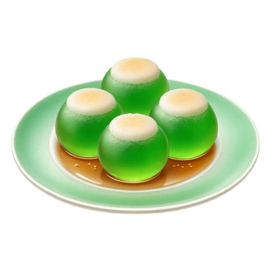 four green spherical warabi mochi on the plate sticker