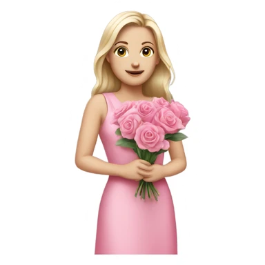 white girl with pink flower bouquet and pink dress sticker