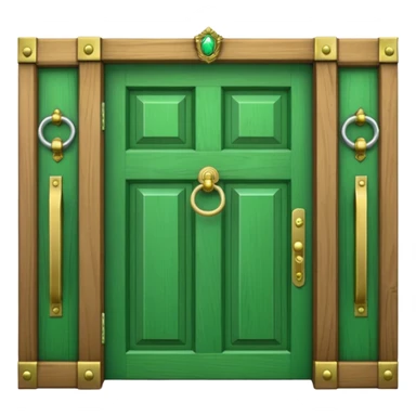 A simple green door emoji with a handle and a knocker sticker