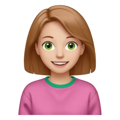  Una donna con una felpa semplice rosa, senza cappuccio. i capelli sono lunghi fino alle spalle marroni chiaro,gli occhi sono verdi e la bocca è contenta  sticker