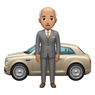 Balding graying indian guy in suit with a bentley sticker
