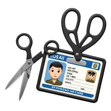 black Scissors cutting an idf soldier ID card in 2 parts .hyper realistic sticker