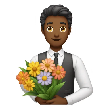 Monsieur qui pleure avec un bouquet de fleurs dans les mains sticker