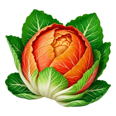 kimchi napa cabbage, all leaves fully coated in bright red chili paste, no green visible, round and simple, vivid colors, no face sticker