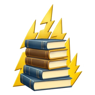 stack of books with a lightning symbol sticker