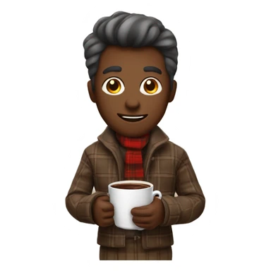 A man with a plaid on his neck holding a hot Cup of chocolaté sticker