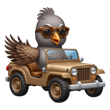 A pigeon is driving a jeep sticker