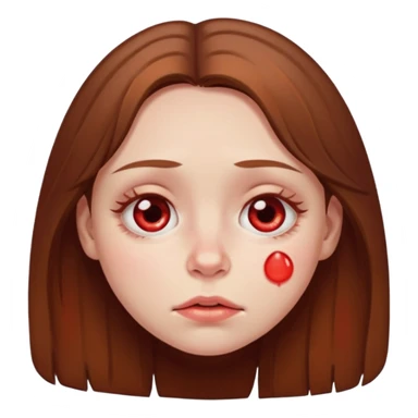 brown haired girl puffy swollen red circles around her eyes sticker