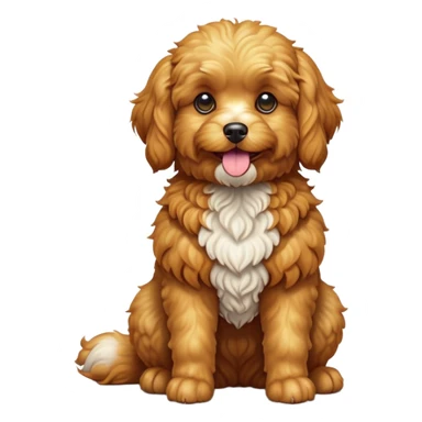 cinematic-[cavoodle dog]-realistic-full-body-sitting-emoji,-tail-resting-loosely-beside-its-paws,-head-tilted-dramatically,-curly-[solid golden]-fur that looks like fried chicken,-simplified-yet-realistic-focused-features,-highly-detailed,-glowing-with-an-almost-sarcastic-glow sticker