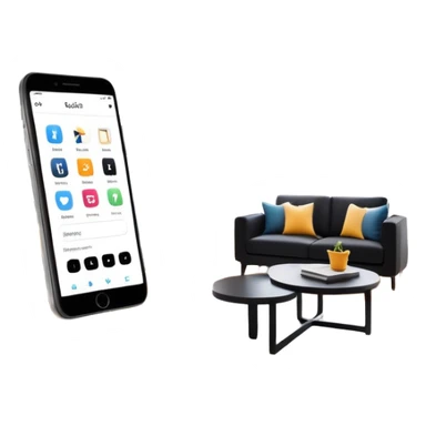 smartphone with interior design style quiz app showing swipe left and right arrows between modern and traditional living room styles sticker