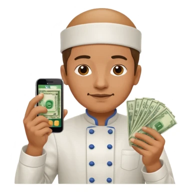 chef holding money and phone sticker