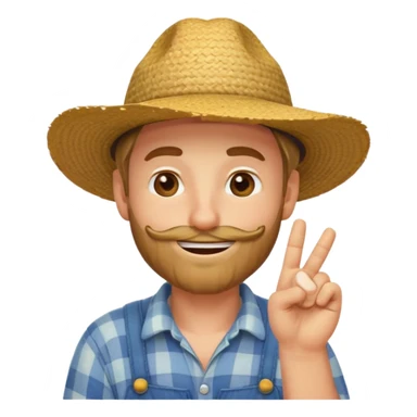 “A single emoji-style character combining 👨‍🌾😄 and 🤔: a smiling farmer man with a straw hat, friendly face, and light beard, holding one hand under his chin in a thinking gesture. His index finger rests under his face, eyes looking slightly upward as if thinking.  sticker