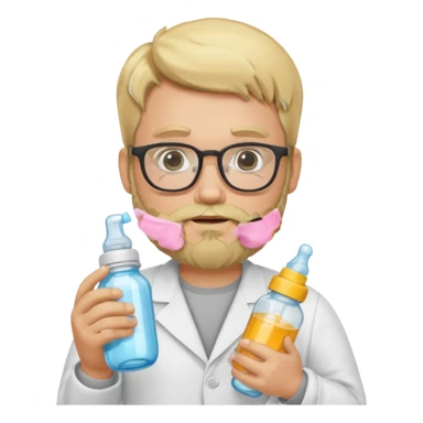 blonde bearded man with glasses with baby bottle sticker