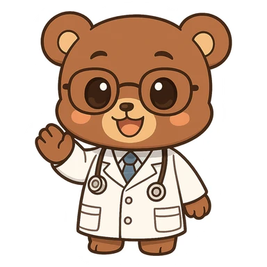Transform the anime style bear as a doctor into chibi style with exaggeratedly cute proportions, keeping no background. Maintain the anime aesthetic while emphasizing cuteness and chibi proportions. sticker