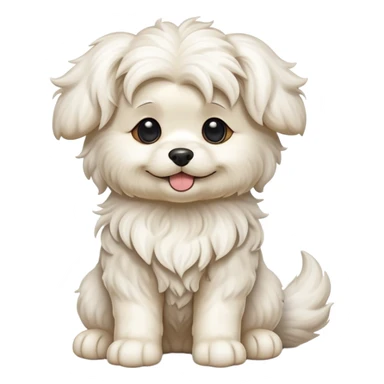 detailed-[wavy haired maltese-dog]-realistic-full-body-sitting-emoji,-tail-resting-loosely-beside-its-paws,-head-tilted-dramatically,--wavy-[cream-white]-fur,-simplified-yet-realistic-focused-features,-highly-detailed,-glowing-with-an-almost-sarcastic sticker