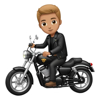 Hombre claro con chaqueta negra con moto negra marca custom sticker