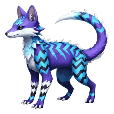 starry sparky fizzy Black-Dark-Vortexed Lightning-strike-zig-zag-patterned striking indigo-violet-blue-cyan-gradiented with dark undertones, white underside, thunderous stormy edgy badass realistic Vernid-Sergal-Genet-Trico-species by LiLaiRa, full body sticker